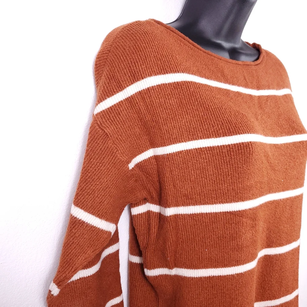 Garage Burnt Orange Striped Crew Neck Sweater - Picture 3 of 6